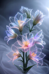 A beautiful spectrum of Alstroemerias flowers with delicate, translucent petals illuminated by soft light. Created with generative AI