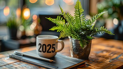 2025: A New Year's Resolution with a Coffee Mug and Notebook