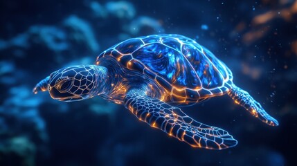 Fototapeta premium Glowing Turtle Swimming Through a Vibrant Ocean Environment