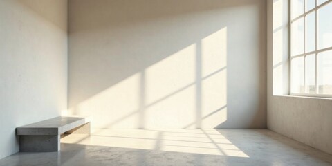 Fototapeta premium Sunlit Minimalist Room with Concrete Bench and Large Window