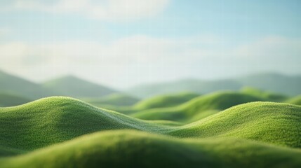 Lush Green Rolling Hills Under a Clear Blue Sky in Natural Landscape