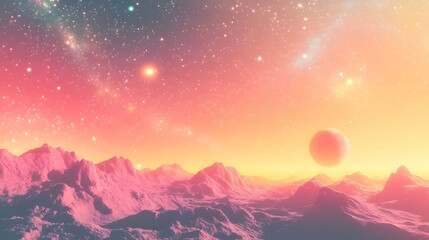 Dreamlike 3D Render: Vibrantly Colored Alien Landscape at Sunset. AI Generated