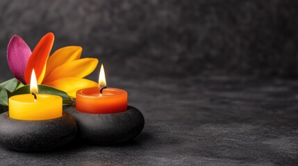 Relaxing candlelight meditation setup indoor space still life calm environment close-up view serenity concept