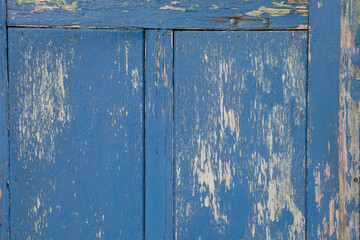 background wooden fence blue white old with peeling paint texture and rustic design project