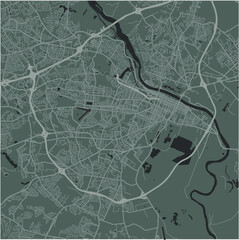 Map of Augusta in Georgia in a smooth dark style. Contains layered vector with roads water, parks, etc.