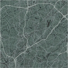 Map of Brookhaven in Georgia in a smooth dark style. Contains layered vector with roads water, parks, etc.