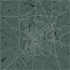 Map of Thomasville in Georgia in a smooth dark style. Contains layered vector with roads water, parks, etc.
