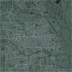 Map of Warner Robins in Georgia in a smooth dark style. Contains layered vector with roads water, parks, etc.