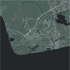 Map of Kapolei in Hawaii in a smooth dark style. Contains layered vector with roads water, parks, etc.