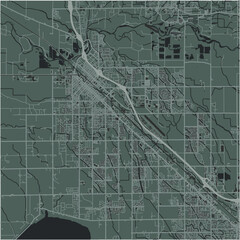 Map of Caldwell in Idaho in a smooth dark style. Contains layered vector with roads water, parks, etc.