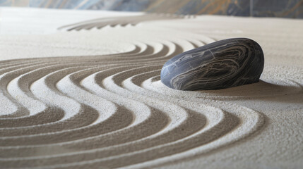 Obraz premium Japanese Zen Garden with Stone and Sand Patterns