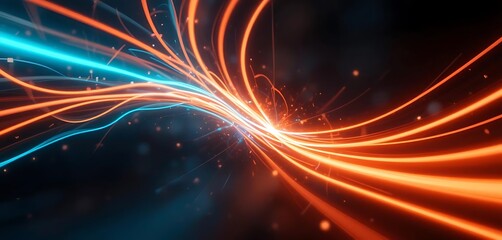 Abstract swirling orange and blue light trails