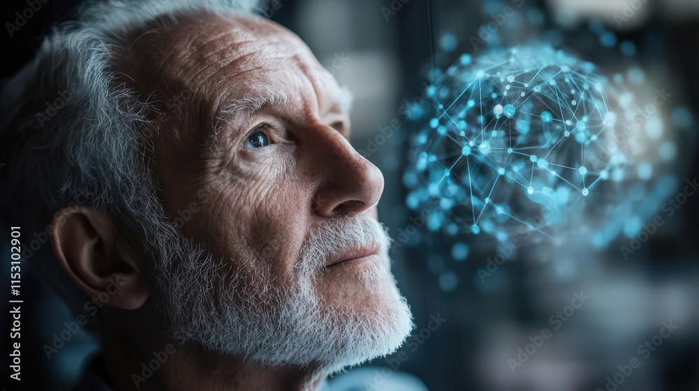 Wall mural an elderly man explores machine learning workflows, gaining insight into how ai solves real-world pr