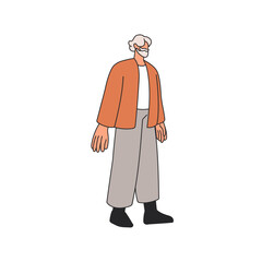 Senior man walking. Elderly male character, old person in casual outfit strolling outdoors. Retired citizen, elder aged pedestrian going. Flat vector illustration isolated on white background