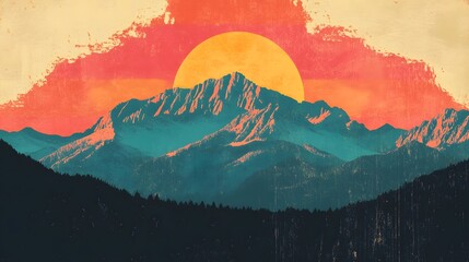 Obraz premium Majestic Mountains Sunset Scenic Landscape Artwork