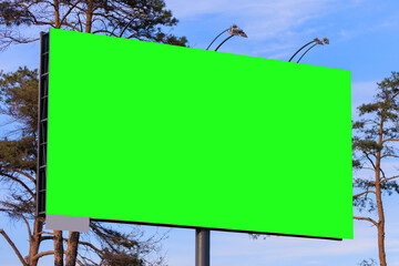 Background for design, green rear billboards on city streets and along roads