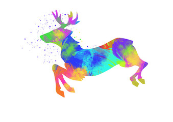 Watercolor Reindeer, Abstract Reindeer, Colorful Reindeer, Reindeer Illustration, Reindeer Drawing, Reindeer