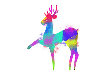 Obraz premium Watercolor Reindeer, Abstract Reindeer, Colorful Reindeer, Reindeer Illustration, Reindeer Drawing, Reindeer
