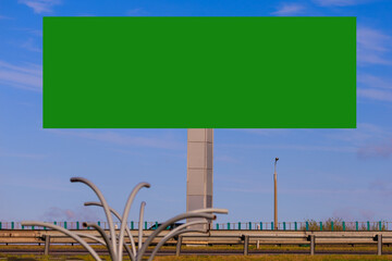 Background for design, green rear billboards on city streets and along roads