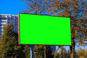 Background for design, green rear billboards on city streets and along roads