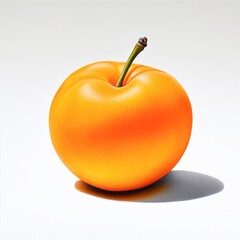 Obraz premium A vibrant orange fruit with a smooth surface and a green stem, set against a minimalist white background, Ideal for use in health-related articles, recipe books, or marketing organic products,