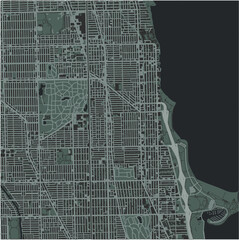 Map of Edgewater in Illinois in a smooth dark style. Contains layered vector with roads water, parks, etc.