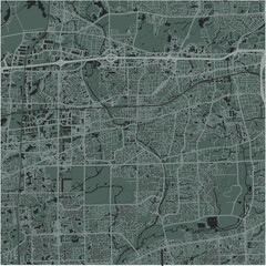 Map of Naperville in Illinois in a smooth dark style. Contains layered vector with roads water, parks, etc.