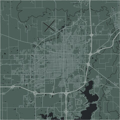 Map of Springfield in Illinois in a smooth dark style. Contains layered vector with roads water, parks, etc.