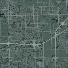 Map of Tinley Park in Illinois in a smooth dark style. Contains layered vector with roads water, parks, etc.