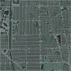 Map of West Ridge in Illinois in a smooth dark style. Contains layered vector with roads water, parks, etc.