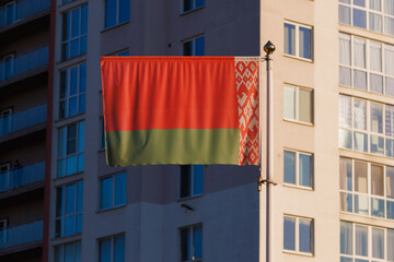 The flag of the Republic of Belarus on the street 