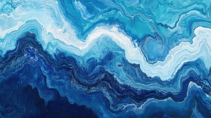 Obraz premium An aerial view of the ocean, showing rhythmic blue waves with a gradient of aquamarine and deep sapphire hues.