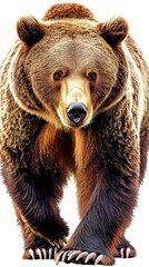 A detailed image of a brown bear walking towards the viewer.