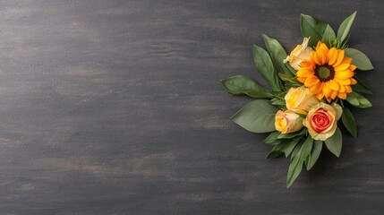 Floral arrangement display studio setting decorative content rustic environment overhead view nature aesthetics