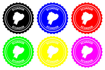 Ecuador - rubber stamp - vector, Republic of Ecuador map pattern - sticker - black, blue, green, yellow, purple and red
