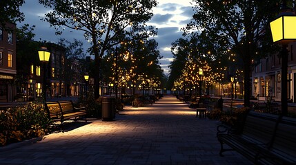 Obraz premium Evening Stroll Down A Charming City Street