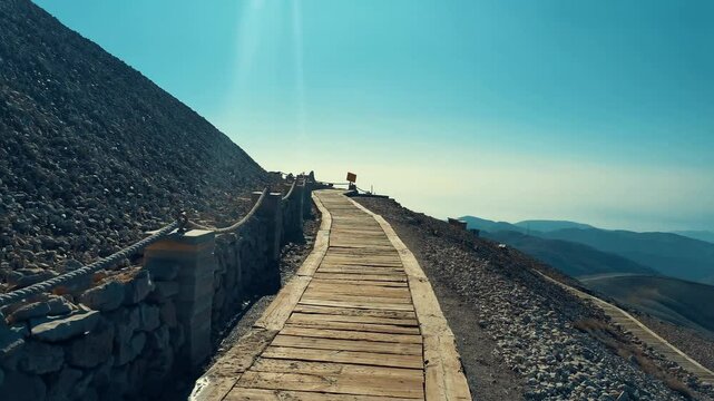 Ancient statues on top of the Nemrut Mountain in Adiyaman, Turkey. The UNESCO World Heritage Site. King Antiochus of Commagene tomb.