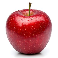 Fresh Red Apple with Water Droplets on White Background