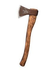 High-Quality PNG wooden handled axe on white background