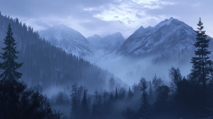 Fototapeta premium Misty Mountain Landscape at Dusk