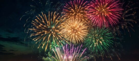 Fototapeta premium A vibrant explosion of colorful fireworks illuminating one side of a dark, textured background