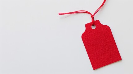 White background with eye-catching red discount tag, prominent price reduction symbol for attracting shoppers, big red tag showing savings opportunity, essential for retail marketing and sales promoti