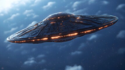 Obraz premium Futuristic UFO in a Dramatic Cloudy Sky