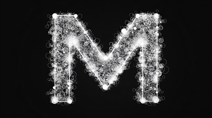 Letter M from the particles. The letter M consists of circles and points. Vector illustration.