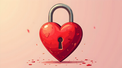 Red hearts padlock shape set. 