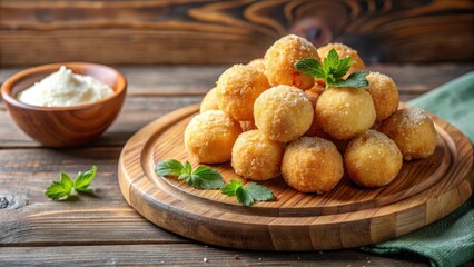 Fried Cottage Cheese Balls on Wooden Plate, cottage cheese, snack,  cottage cheese, snack, fried, food, ball