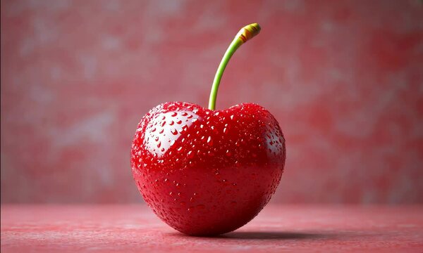 Fresh cherry with stem, close-up, vibrant texture, isolated background, 3D Blender Style, cute minimal, high detail