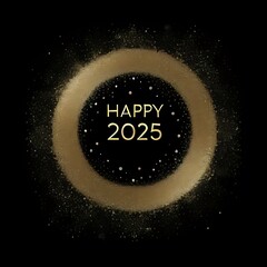 Happy New Year 2025 Banner: Black and Gold on Vibrant