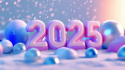 Celebration 2025, happy new year, 3d artwork, snowy and frozen