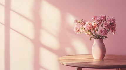 Pink Flowers Gracefully Resting in Vase, Softly Lit Photo. AI Generated